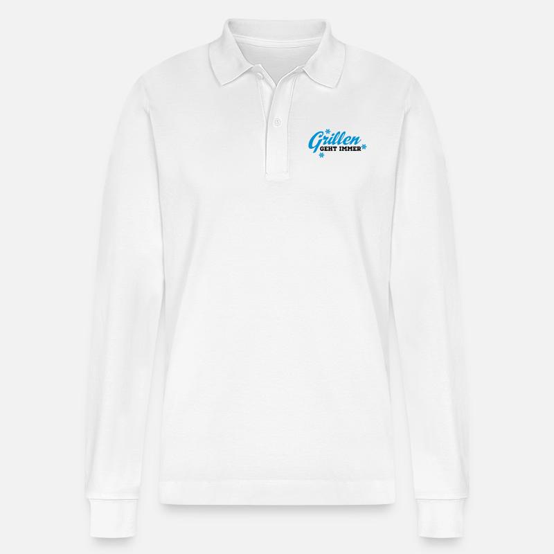 grillen - Stanley/Stella Unisex Bio-Langarm-Poloshirt Prepster - Weiß