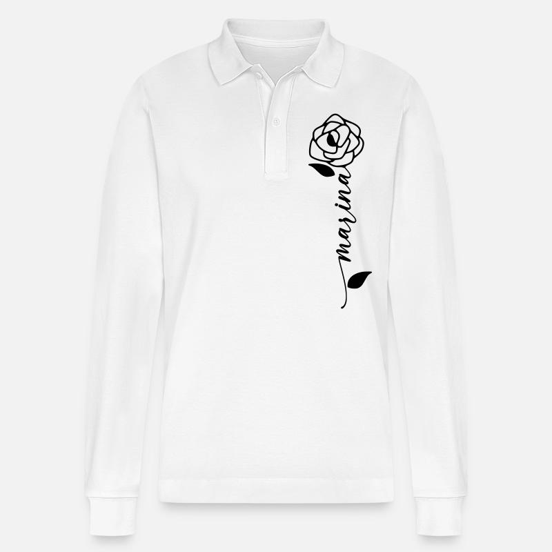 Marina Nom Prénom Nom Fleur - Polo à manches longues bio PREPSTER Stanley/Stella Unisexe - blanc