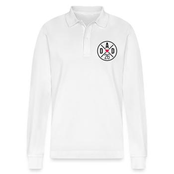 Dad 26 Vater Baby Papa 2026 Vatertagsgeschenk - Stanley/Stella Unisex Bio-Langarm-Poloshirt Prepster - Weiß - Vorne - Anna (173cm) & Nico (186cm)