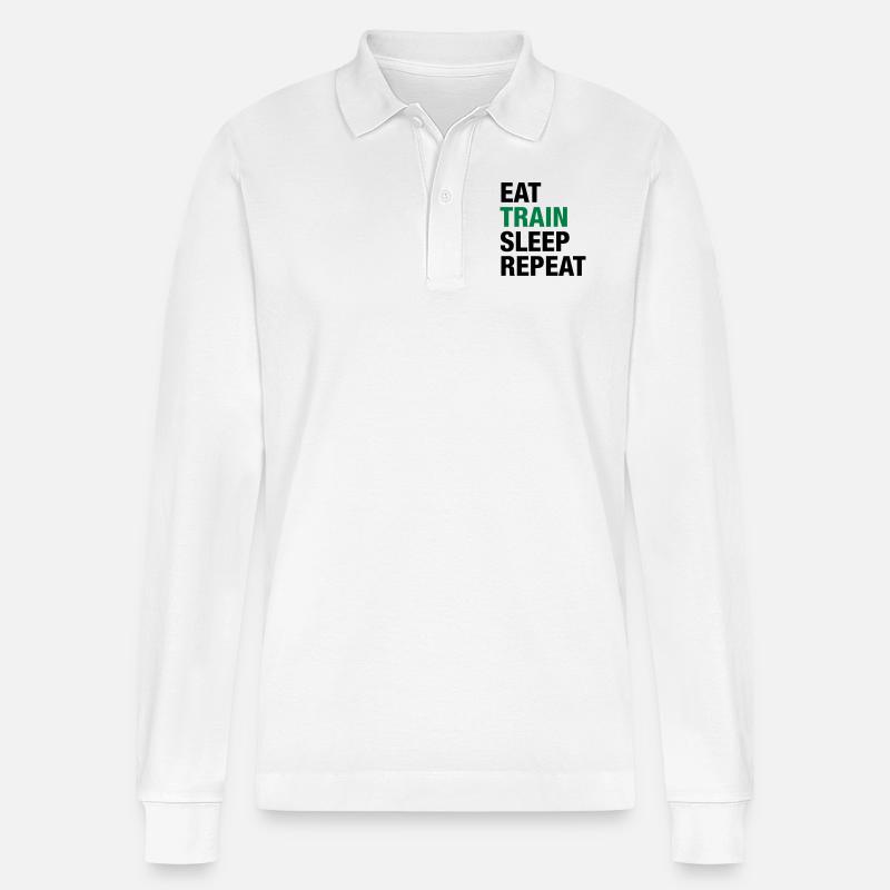 Eat Train Sleep Repeat - Stanley/Stella Unisex Bio-Langarm-Poloshirt Prepster - Weiß