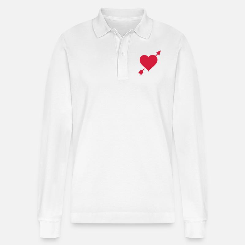 Herz mit Pfeil - Stanley/Stella Unisex Bio-Langarm-Poloshirt Prepster - Weiß