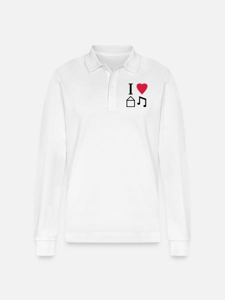 I Love House Music - Stanley/Stella Organic Unisex Long-Sleeved Polo Shirt Prepster - white