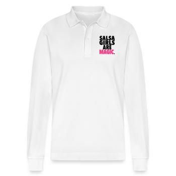 SALSA GIRLS ARE MAGIC - Salsa Dance Fashion - Stanley/Stella Organic Unisex Long-Sleeved Polo Shirt Prepster - white - Front - Anna (173cm) & Nico (186cm)