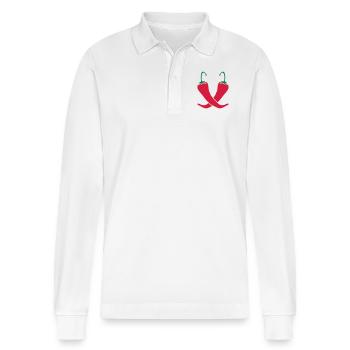 2 chili chilli peppers hot hot - Stanley/Stella Organic Unisex Long-Sleeved Polo Shirt Prepster - white - Front - Anna (173cm) & Nico (186cm)