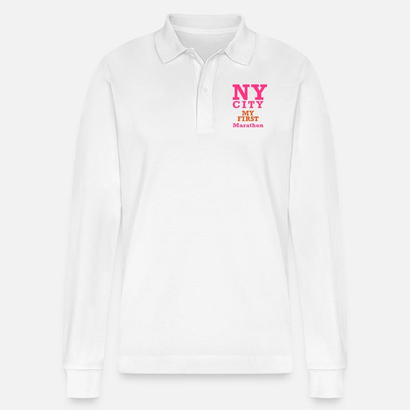 my_first_marathon - Stanley/Stella Unisex Bio-Langarm-Poloshirt Prepster - Weiß