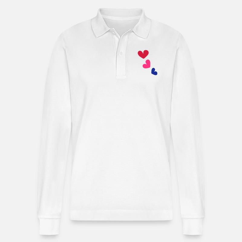 3_colorful Herzen - Stanley/Stella Unisex Bio-Langarm-Poloshirt Prepster - Weiß