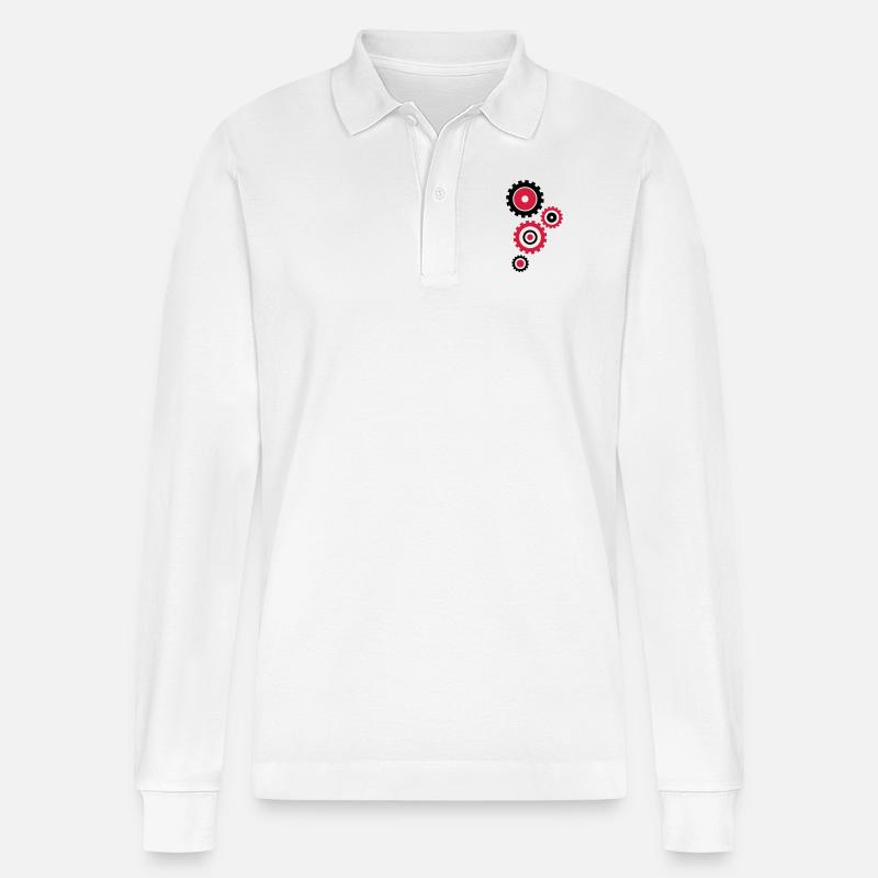 zahnraeder_hs2 - Stanley/Stella Unisex Bio-Langarm-Poloshirt Prepster - Weiß