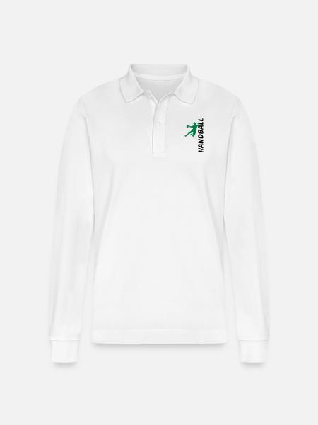 Handball - seitlich - Stanley/Stella Unisex Bio-Langarm-Poloshirt Prepster - Weiß