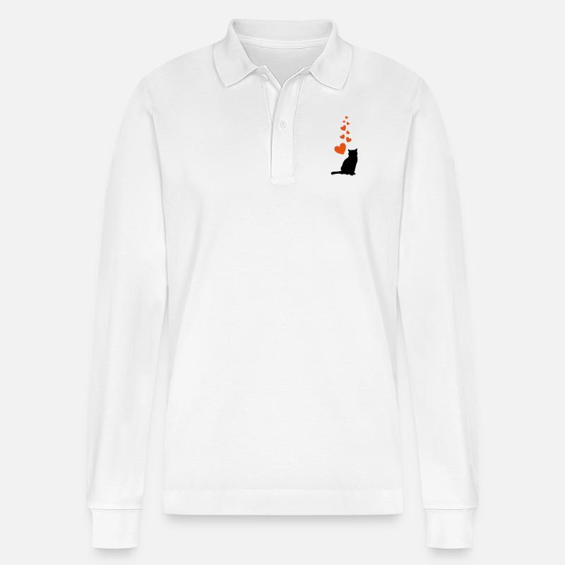 cat hearts - Stanley/Stella Unisex Bio-Langarm-Poloshirt Prepster - Weiß