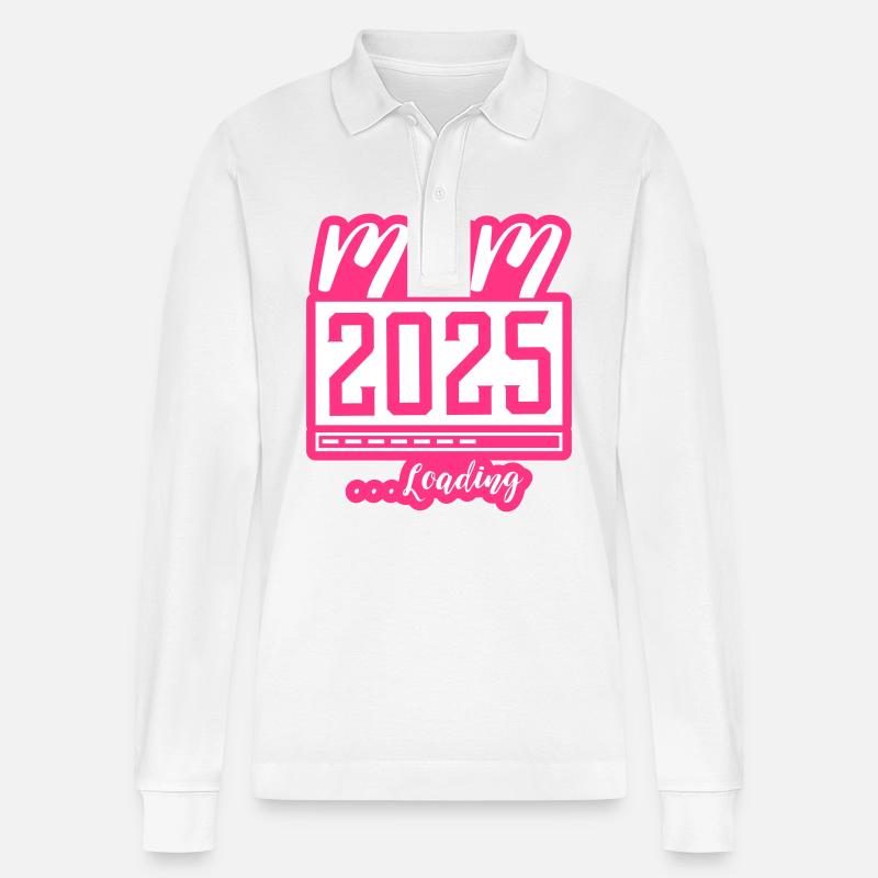 Mama 2025 Loading Mom Schwangerschaft - Stanley/Stella Unisex Bio-Langarm-Poloshirt Prepster - Weiß