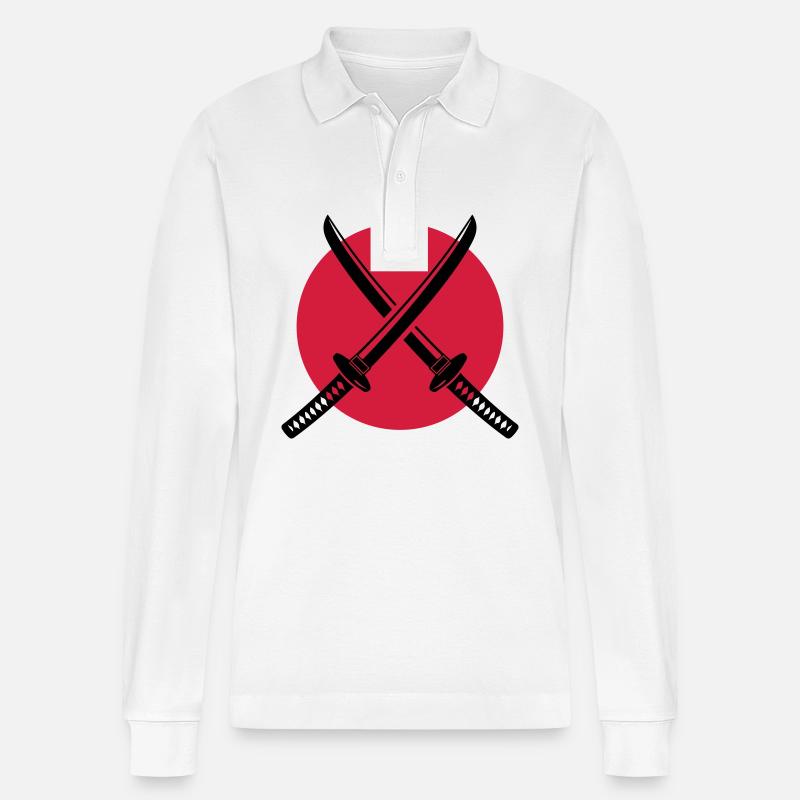 Samurai Schwert Symbol - Stanley/Stella Unisex Bio-Langarm-Poloshirt Prepster - Weiß