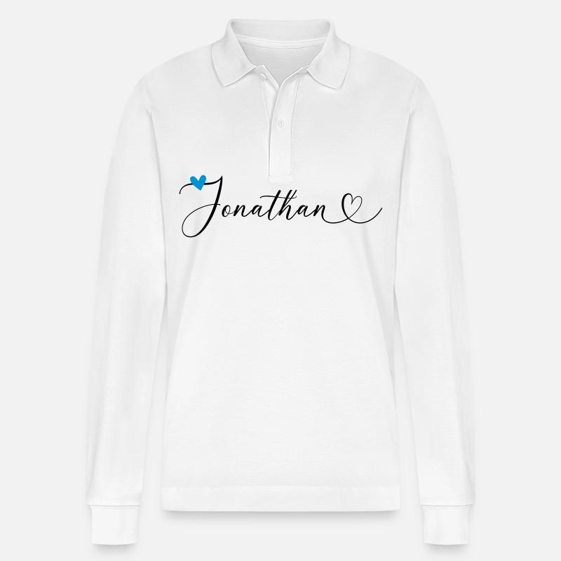 Jonathan Nom Prénom Calligraphie coeur - Polo à manches longues bio PREPSTER Stanley/Stella Unisexe - blanc