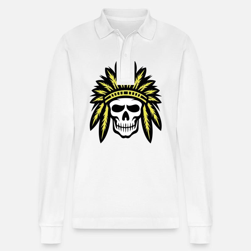 Apache Indianer Häuptling Totenkopf - Stanley/Stella Unisex Bio-Langarm-Poloshirt Prepster - Weiß