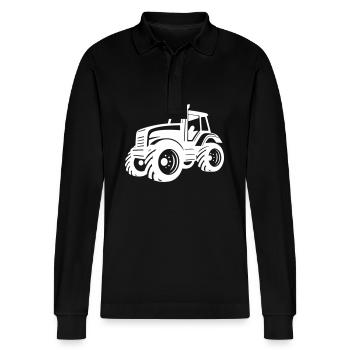 Traktor Farmer Symbol - Stanley/Stella Unisex Bio-Langarm-Poloshirt Prepster - Schwarz - Vorne - Anna (173cm) & Nico (186cm)