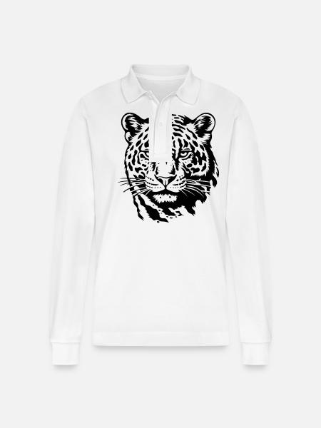 Majestätischer Katzenblick - Stanley/Stella Unisex Bio-Langarm-Poloshirt Prepster - Weiß