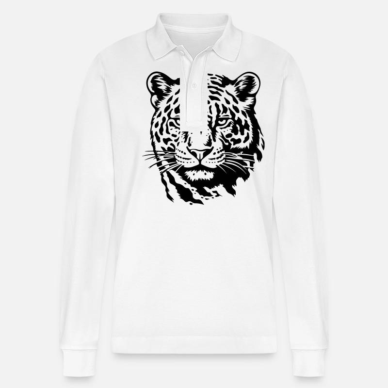 Majestätischer Katzenblick - Stanley/Stella Unisex Bio-Langarm-Poloshirt Prepster - Weiß