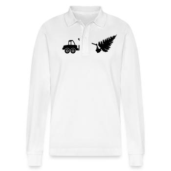 Symbol für Holzernter: Symbol: Form. Holzfäller - Stanley/Stella Unisex Bio-Langarm-Poloshirt Prepster - Weiß - Vorne - Anna (173cm) & Nico (186cm)