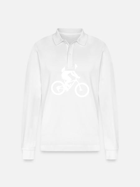 Mountain Bike Bicycle Man Icon - Stanley/Stella Organic Unisex Long-Sleeved Polo Shirt Prepster - white