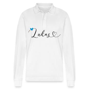 Lukas Nom Prénom Calligraphie Coeur - Polo à manches longues bio PREPSTER Stanley/Stella Unisexe - blanc - Devant - Anna (173cm) & Nico (186cm)