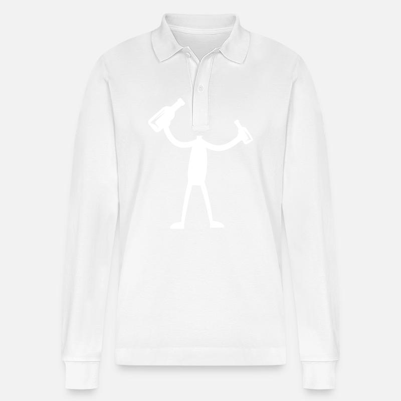 Beer Drinking Party Silhouette - Stanley/Stella Organic Unisex Long-Sleeved Polo Shirt Prepster - white