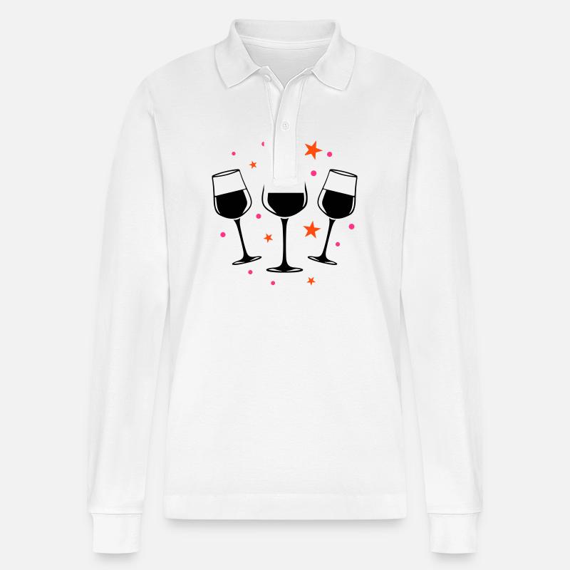 Weinglas Rotwein Symbol - Stanley/Stella Unisex Bio-Langarm-Poloshirt Prepster - Weiß