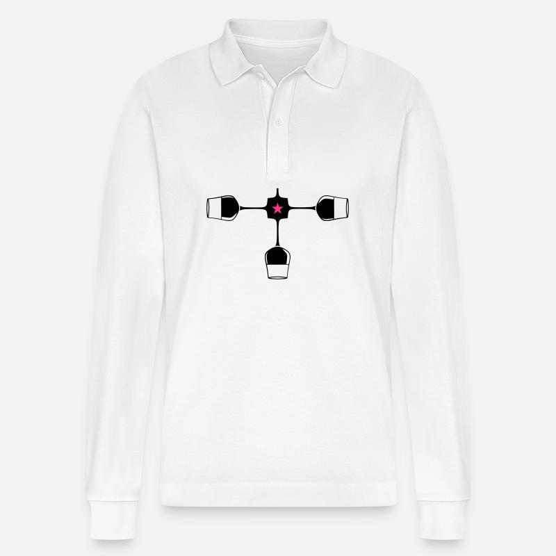 Wein Rotwein Glas - Stanley/Stella Unisex Bio-Langarm-Poloshirt Prepster - Weiß