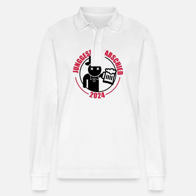 Junggesellenabschied 2024 Bier - Stanley/Stella Unisex Bio-Langarm-Poloshirt Prepster - Weiß