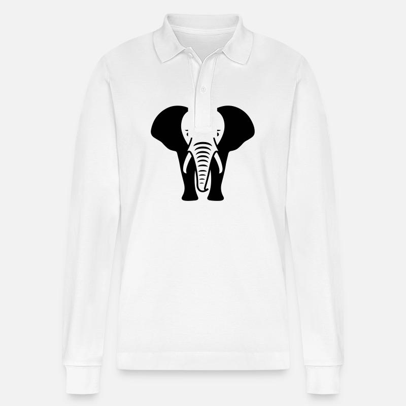 Elefant Tier Silhouette - Stanley/Stella Unisex Bio-Langarm-Poloshirt Prepster - Weiß
