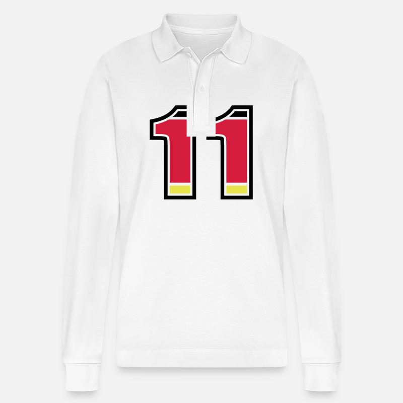 11 Nummer Deutschland Trikot - Stanley/Stella Unisex Bio-Langarm-Poloshirt Prepster - Weiß