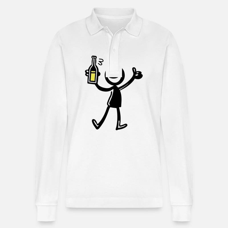 Drinking Comic Illustration Bier - Stanley/Stella Unisex Bio-Langarm-Poloshirt Prepster - Weiß