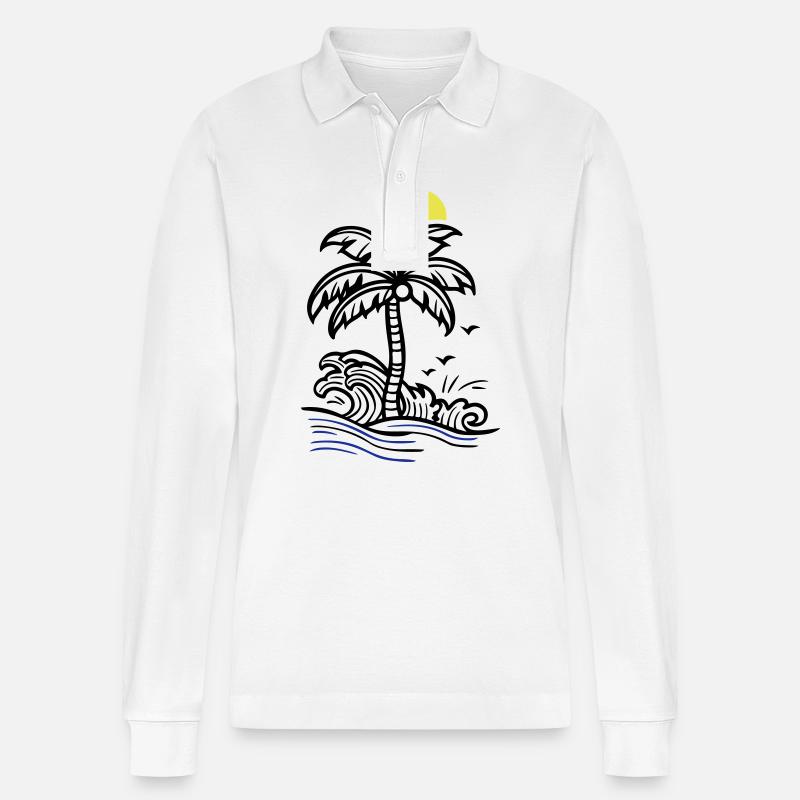 Palm Tree Holidays Beach Summer - Stanley/Stella Organic Unisex Long-Sleeved Polo Shirt Prepster - white