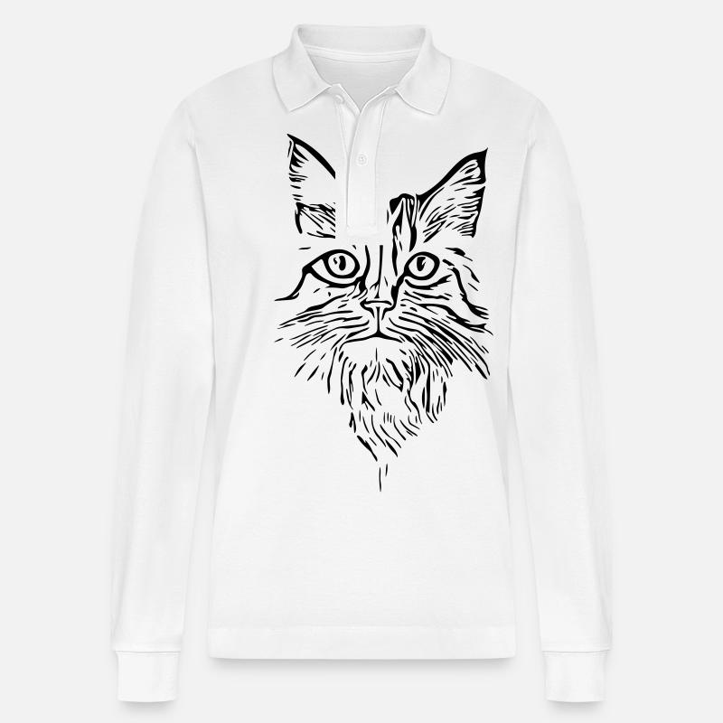 Katze - Vector - Stanley/Stella Unisex Bio-Langarm-Poloshirt Prepster - Weiß
