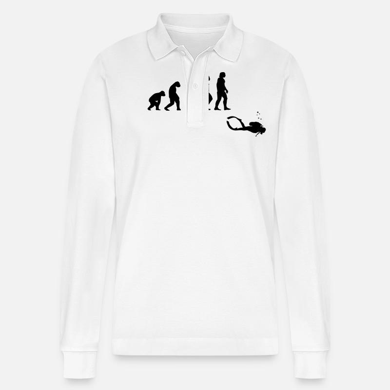 Evolution Tauchen mit Gerät - Stanley/Stella Unisex Bio-Langarm-Poloshirt Prepster - Weiß