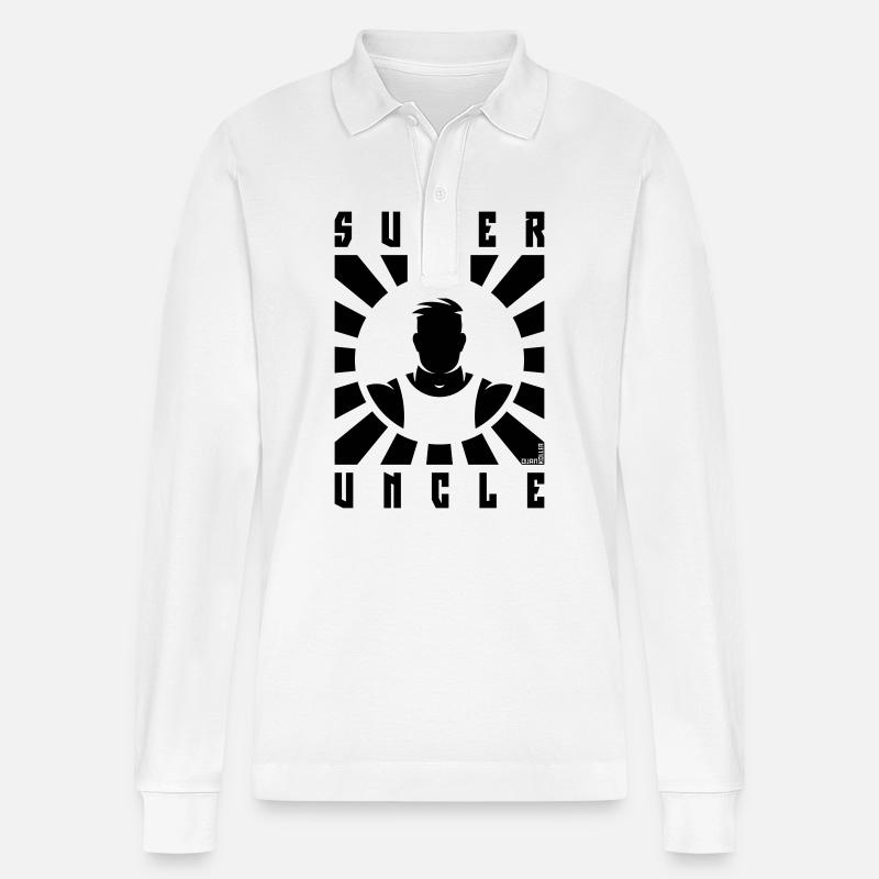 Super Uncle (Strahlen / Black) - Stanley/Stella Unisex Bio-Langarm-Poloshirt Prepster - Weiß
