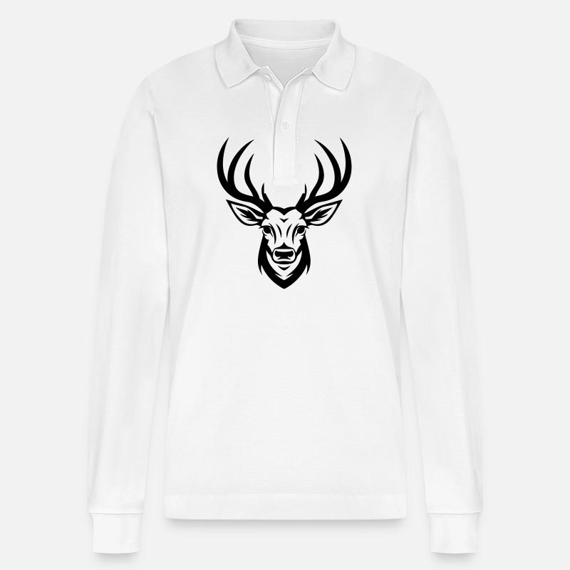 Hirsch Kopf - Stanley/Stella Unisex Bio-Langarm-Poloshirt Prepster - Weiß