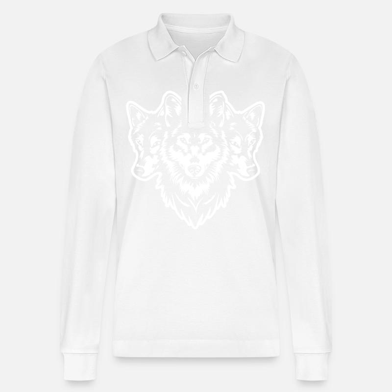 Wolfsrudel Wolf Kopf - Stanley/Stella Unisex Bio-Langarm-Poloshirt Prepster - Weiß