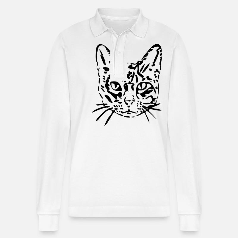 Katze, Mieze, Miezekatze, Geschenk, Geschenkidee - Stanley/Stella Unisex Bio-Langarm-Poloshirt Prepster - Weiß