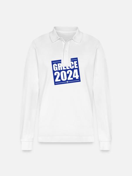 Greece 2024 - Stanley/Stella Unisex Bio-Langarm-Poloshirt Prepster - Weiß