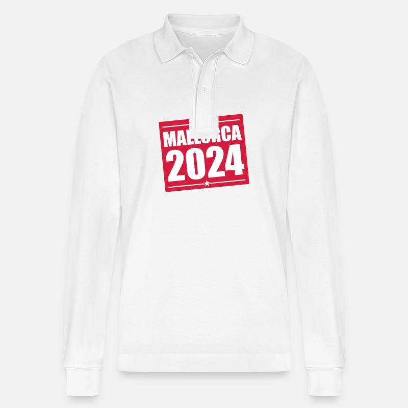 Mallorca 2024 - Stanley/Stella Unisex Bio-Langarm-Poloshirt Prepster - Weiß
