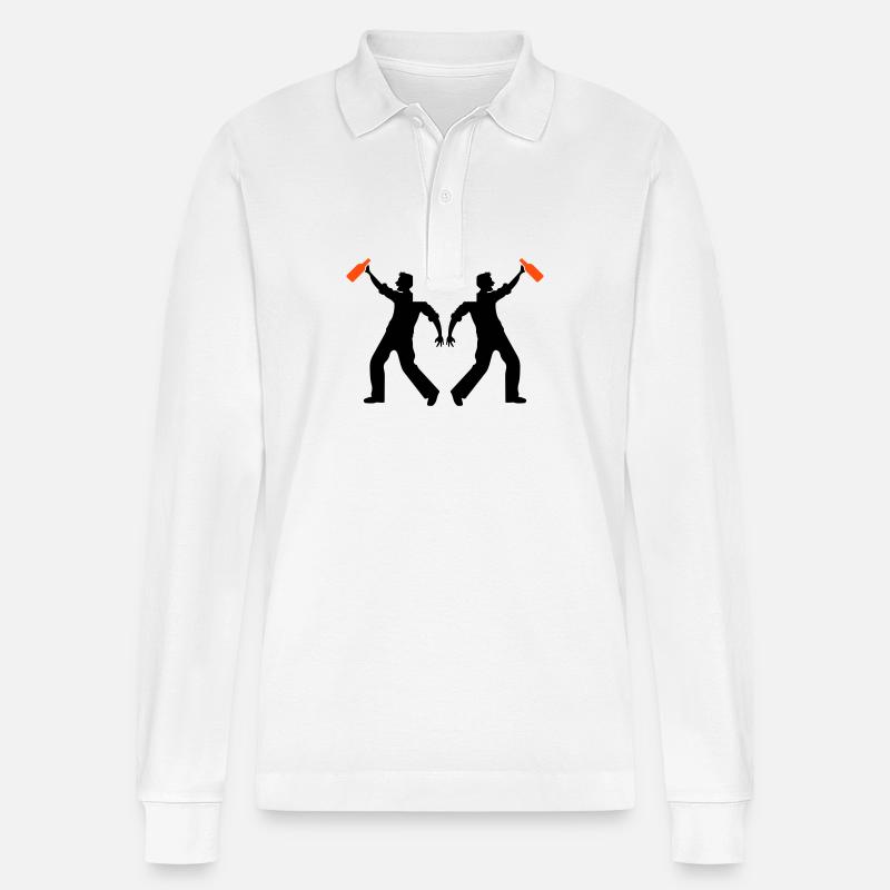 Bier Trinken Silhouette - Stanley/Stella Unisex Bio-Langarm-Poloshirt Prepster - Weiß