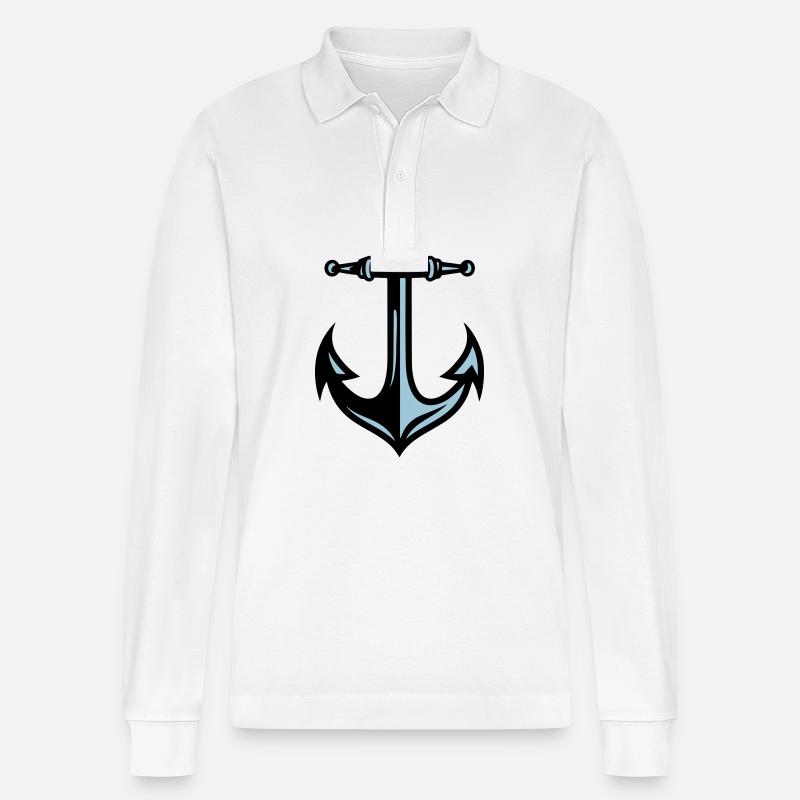 Anker Symbol - Stanley/Stella Unisex Bio-Langarm-Poloshirt Prepster - Weiß