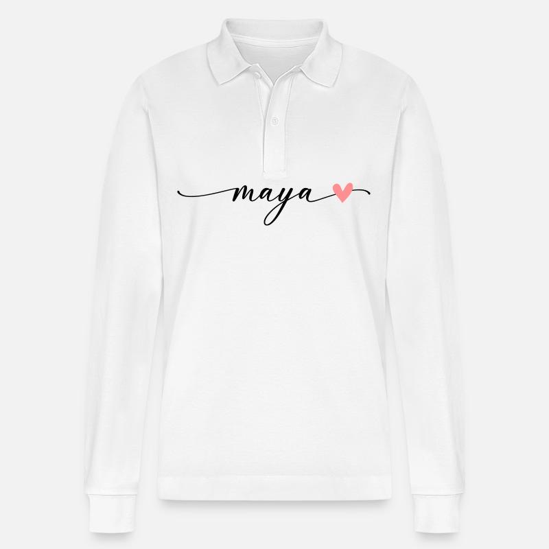 Maya Name Kalligrafie Schrift - Stanley/Stella Unisex Bio-Langarm-Poloshirt Prepster - Weiß