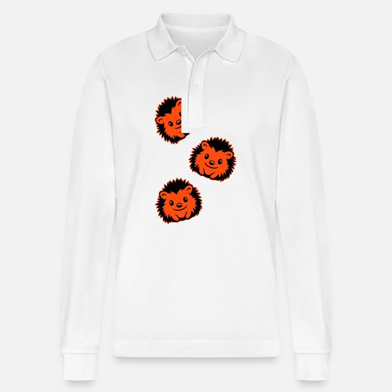 Hedgehog Comic Cute - Stanley/Stella Organic Unisex Long-Sleeved Polo Shirt Prepster - white