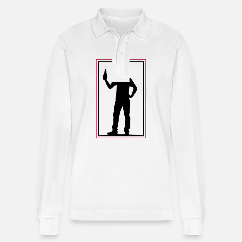 Drinking Bier Silhouette - Stanley/Stella Unisex Bio-Langarm-Poloshirt Prepster - Weiß