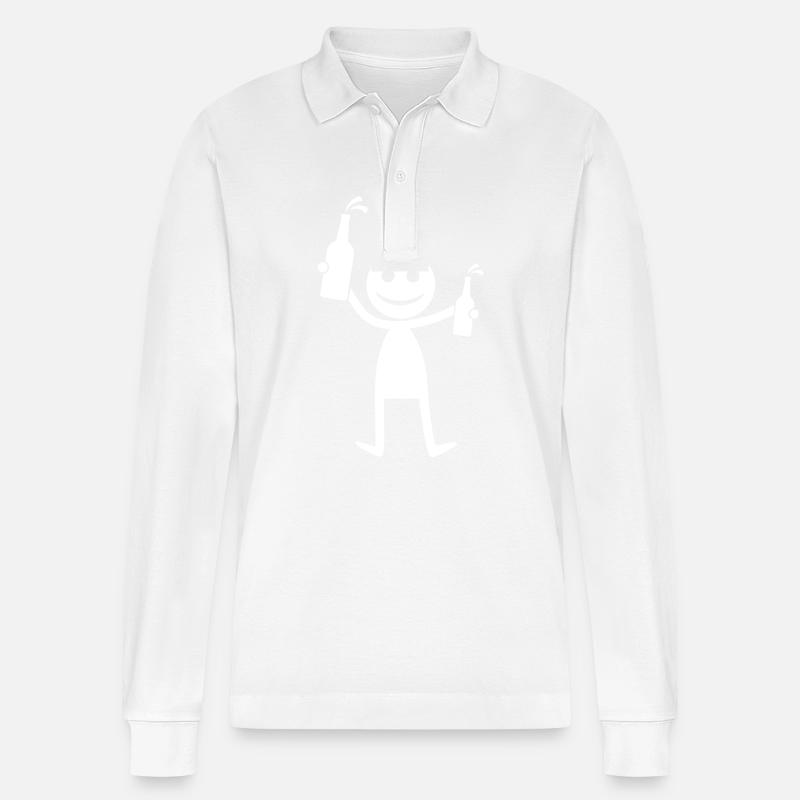 Bier Party Silhouette - Stanley/Stella Unisex Bio-Langarm-Poloshirt Prepster - Weiß