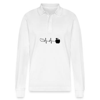 Apfel icon Puls Herz - Stanley/Stella Unisex Bio-Langarm-Poloshirt Prepster - Weiß - Vorne - Anna (173cm) & Nico (186cm)