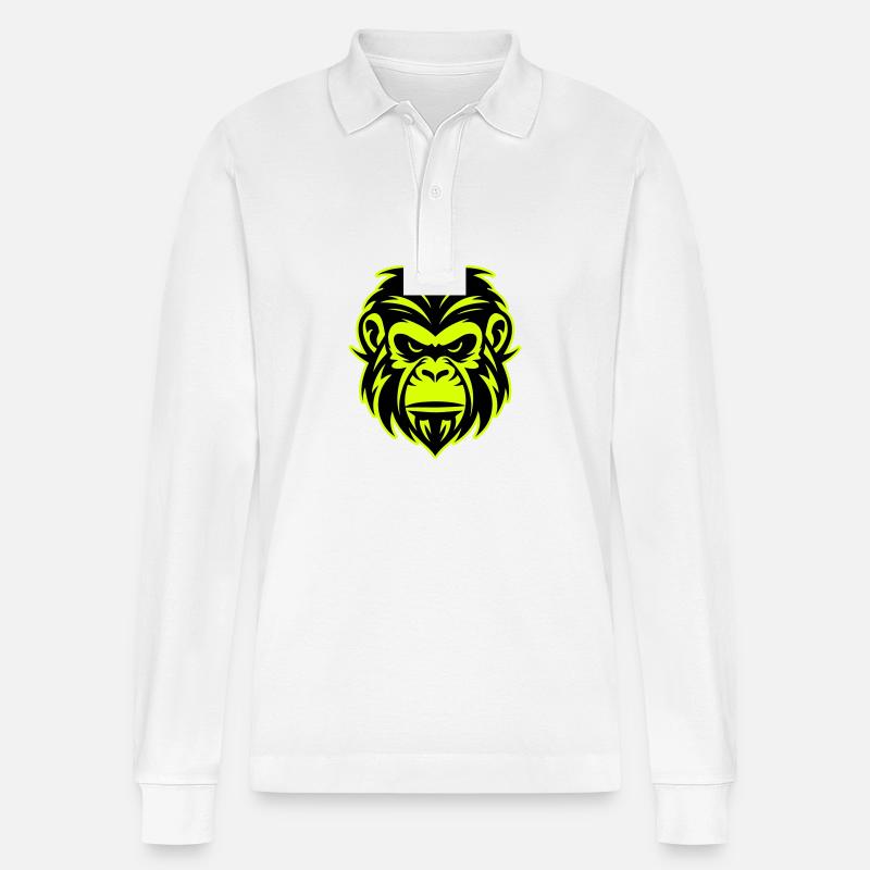Affe Kopf Porträt Symbol - Stanley/Stella Unisex Bio-Langarm-Poloshirt Prepster - Weiß