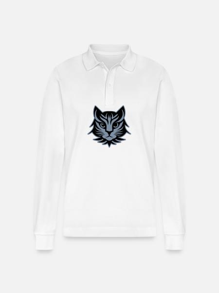 Cat Portrait Head - Stanley/Stella Organic Unisex Long-Sleeved Polo Shirt Prepster - white