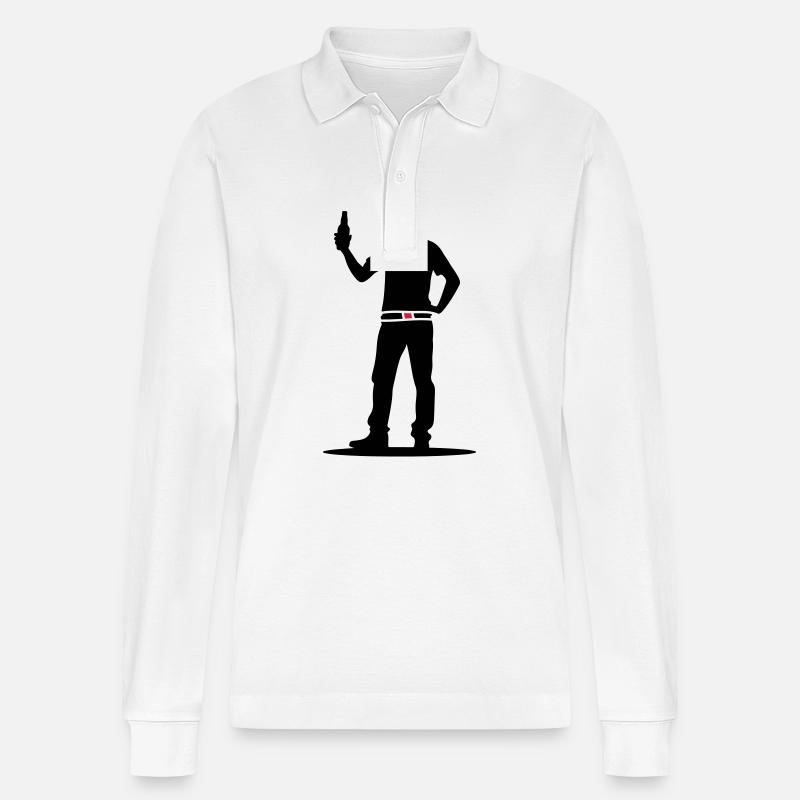 Drinking Bier Silhouette - Stanley/Stella Unisex Bio-Langarm-Poloshirt Prepster - Weiß