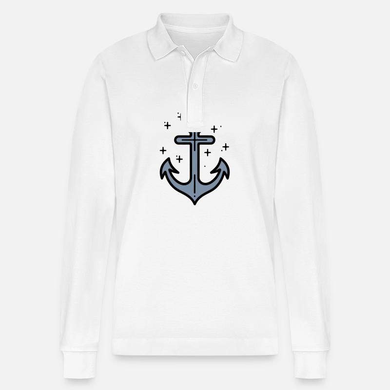 Anker Hafen Schifffahrt - Stanley/Stella Unisex Bio-Langarm-Poloshirt Prepster - Weiß